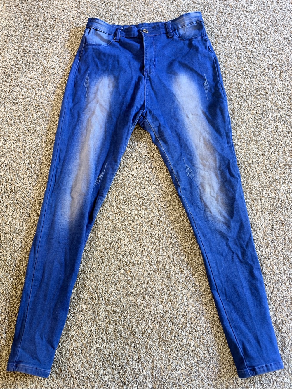 Women's Blue Skinny Stretch Jumpsuit-Style Pants